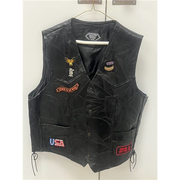 Diamond Plate Buffalo Leather Biker Style Vest w/ patches and pins (size 2X)