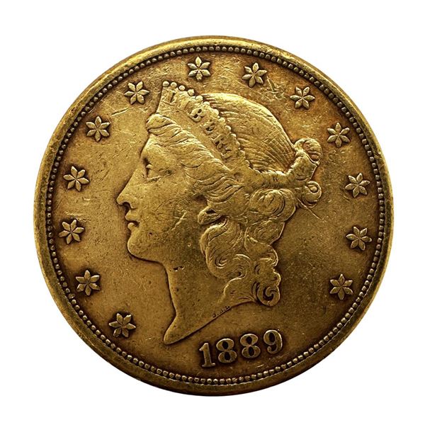 1889-S $20 Liberty Head Double Eagle Gold Coin VF