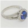 Image 3 : 18k Gold 3.30 ctw Brilliant Tanzanite Solitaire w/ Diamond Halo Split Shank Ring