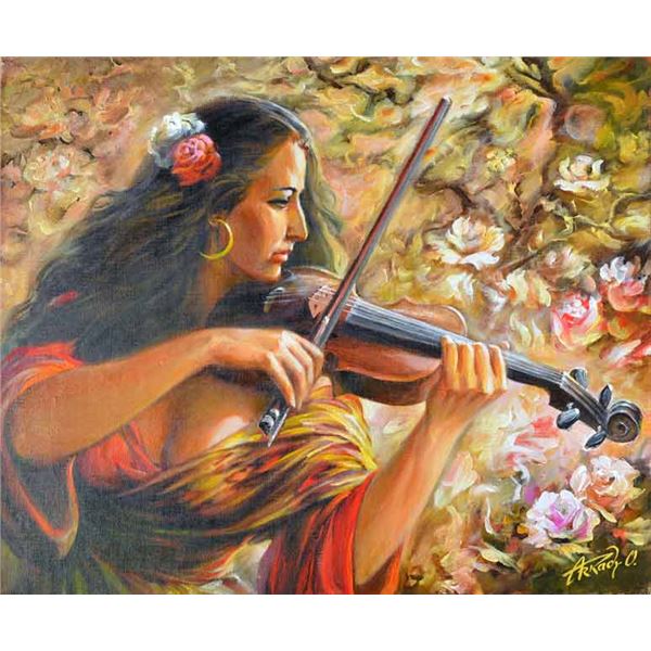 ARKADY **LONE VIOLINIST ** SIGNED ORIGINAL ACRYLIC