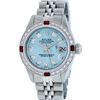 Image 2 : Rolex Ladies Stainless Steel Sky Blue Diamond & Ruby Wristwatch