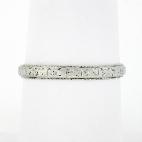 Antique Art Deco 18k White Gold Engraved Wheat Work Eternity Wedding Band Ring