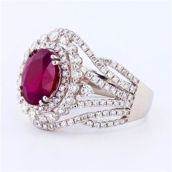 3.66 ctw RARE NATURAL BURMESE Ruby and 1.40 ctw Diamond Platinum Ring GIA CERTIF