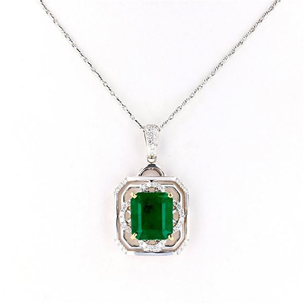 6.88 ctw Emerald and 0.53 ctw Diamond 18K White and Yellow Gold Pendant with Cha