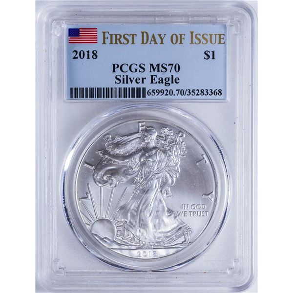 2018 $1 American Silver Eagle PCGS MS70 1st Day of Issue