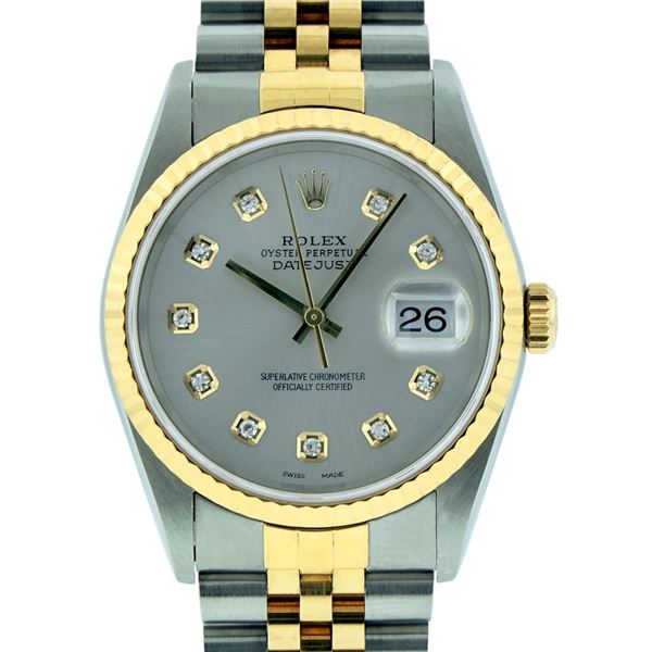Rolex Mens Stainless Steel and Yellow Gold Slate Grey Diamond 36mm Datejust Jubi