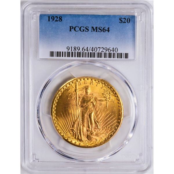 1928 $20 St. Gaudens Double Eagle Gold Coin PCGS MS64