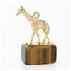 Image 1 : Vintage British 9K Yellow Gold Textured Giraffe On Tigers Eye Base Charm Pendant