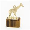 Image 2 : Vintage British 9K Yellow Gold Textured Giraffe On Tigers Eye Base Charm Pendant