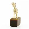 Image 3 : Vintage British 9K Yellow Gold Textured Giraffe On Tigers Eye Base Charm Pendant