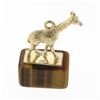 Image 5 : Vintage British 9K Yellow Gold Textured Giraffe On Tigers Eye Base Charm Pendant