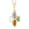 Image 4 : Vintage 18K Yellow Gold Amethyst Blue Topaz Garnet Green Stone Pendant Necklace