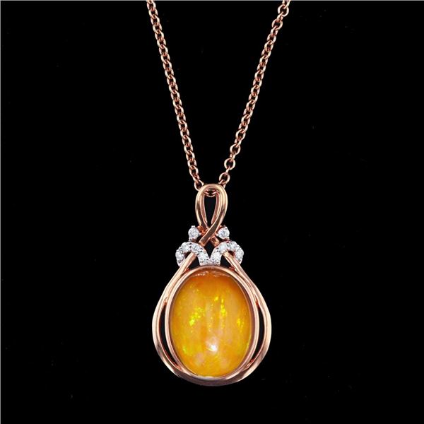 10.01 ctw Opal and 0.15 ctw Diamond Pendant with 14K Rode Gold Chain