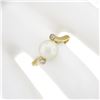 Image 3 : 14K Gold 7.65mm Cultured Pearl Solitaire .06 ctw Bezel Diamond 3 Stone Bypass Ri