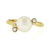 Image 4 : 14K Gold 7.65mm Cultured Pearl Solitaire .06 ctw Bezel Diamond 3 Stone Bypass Ri