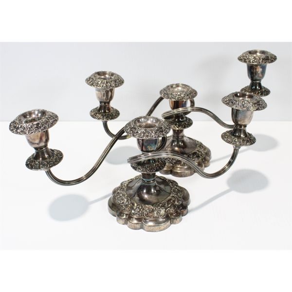 PAIR OF SILVER PLATED BIRKS REGENCY PLATE CANDELABRAS