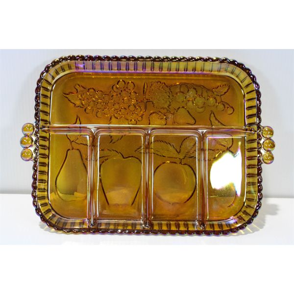 INDIANA AMBER CARNIVAL GLASS DIVIDED TRAY