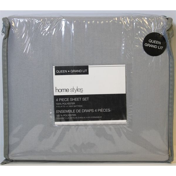 NEW 4 PIECE SHEET SET – QUEEN - SOFT BLUE/GREY