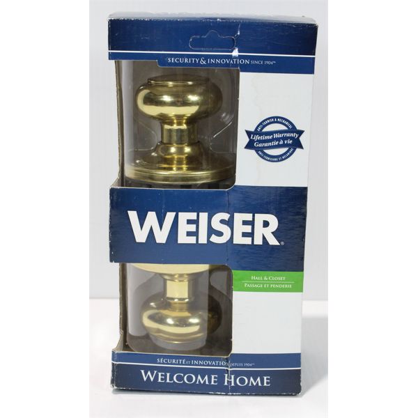 WEISER HALL AND CLOSET BRASS DOOR KNOB KIT