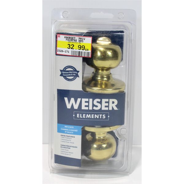 WEISER BED AND BATH BRASS DOOR KNOB KIT