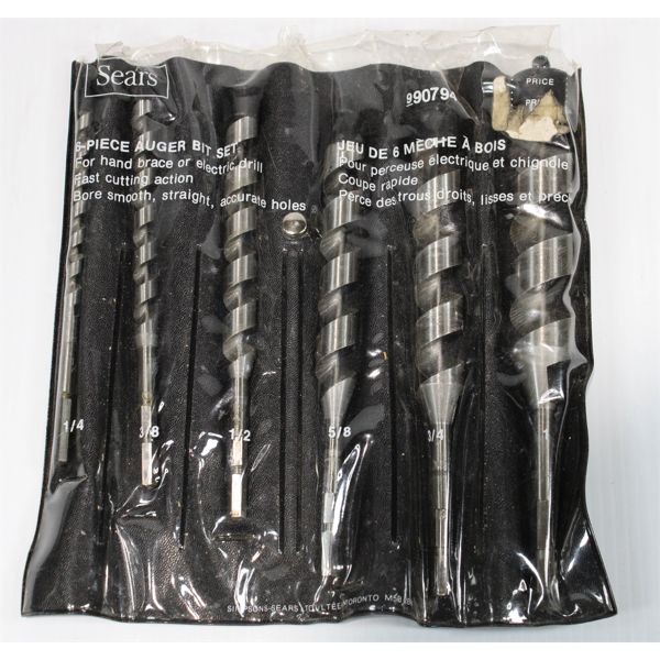 SEARS 6 PIECE AUGER BIT SET, 1/4" - 1"