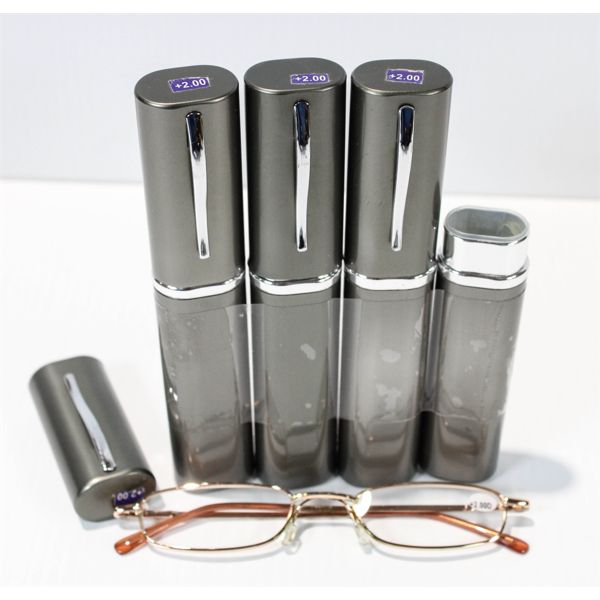 4 PENCIL THIN READING GLASSES IN SLEEK CASE, +2.0
