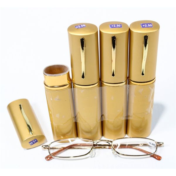 4 PENCIL THIN READING GLASSES IN SLEEK CASE, +2.50