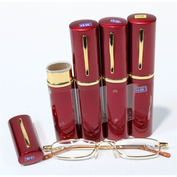 4 PENCIL THIN READING GLASSES IN SLEEK CASE, +3.0