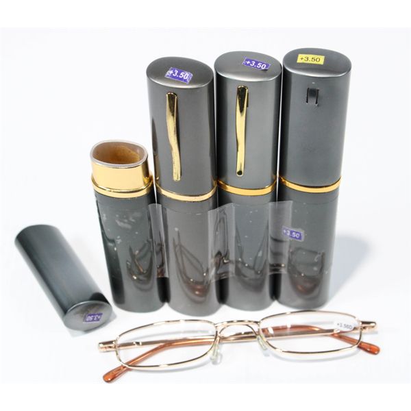 4 PENCIL THIN READING GLASSES IN SLEEK CASE, +3.5
