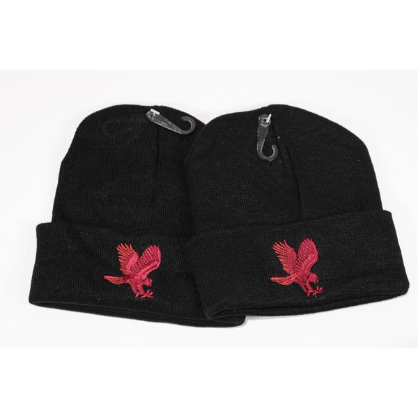 2 PACK KNIT TOQUES W/EAGLE MOTIF - BLACK