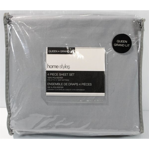 NEW 4 PIECE SHEET SET – QUEEN – SOFT BLUE/GREY