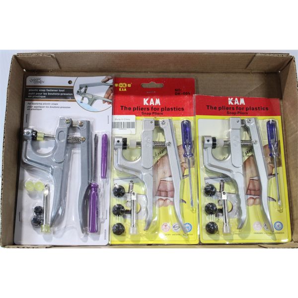 3 SETS OF SNAP PLIERS IN ORIGINAL PACKAGING