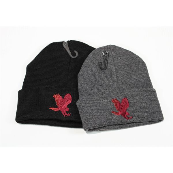 2 PACK KNIT TOQUES W/EAGLE MOTIF - GREY AND BLACK