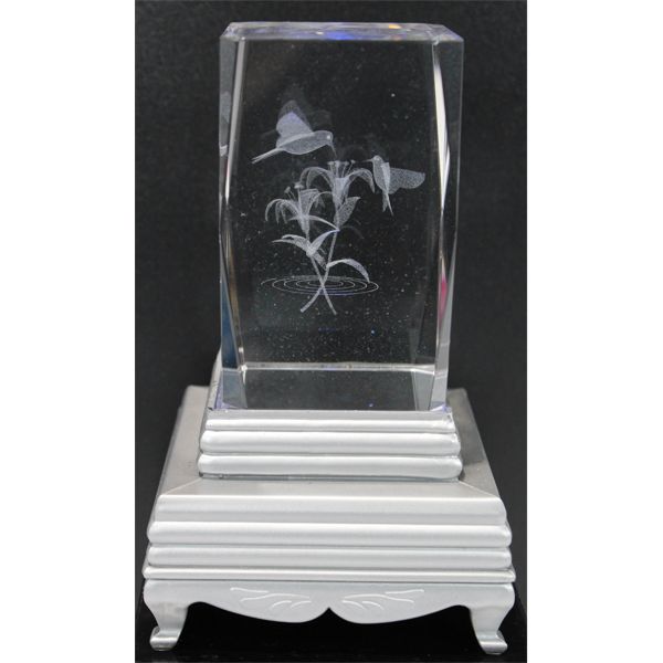GLASS CRYSTAL W/HUMMINGBIRDS LASER ETCHING