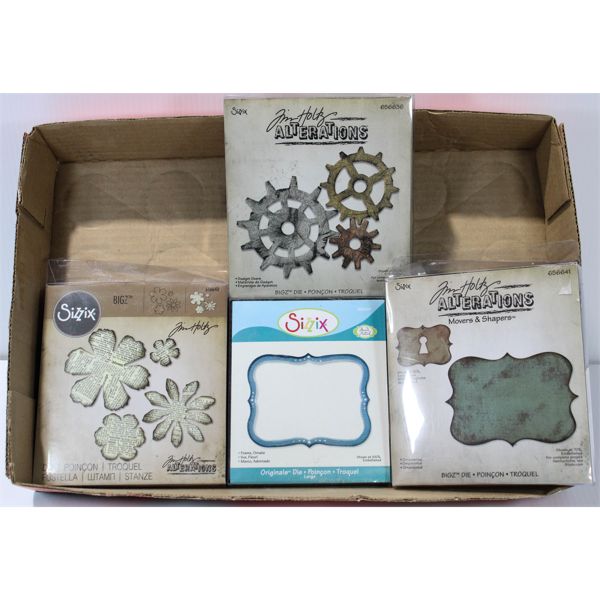 4 SIZZIX DIE SETS, INCL. TOM HOLTZ ALTERATIONS SETS