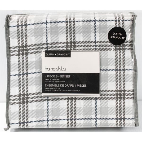NEW 4 PIECE SHEET SET – QUEEN – PLAID