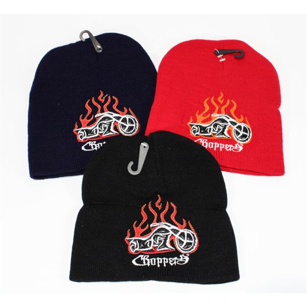 3 PACK CHOPPER MOTIF TOQUES, NAVY/BLACK/RED