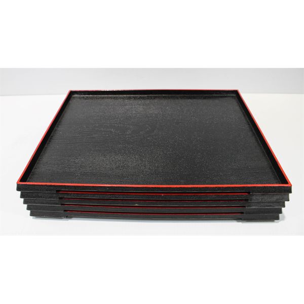 5 JAPANESE STYLE SERVING TRAYS, BLACK AND RED