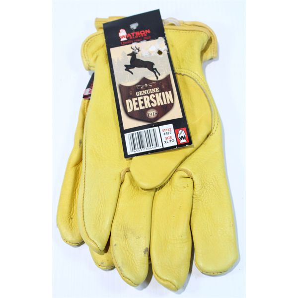 WATSON GENUINE DEERSKIN GLOVES, SIZE XL