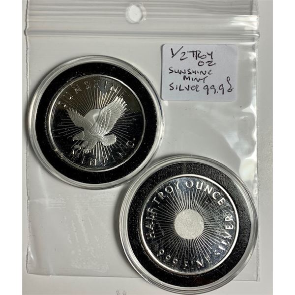 SUNSHINE MINT 1/2 TROY OZ. SILVER (99.9%) ROUND - TAX EXEMPT