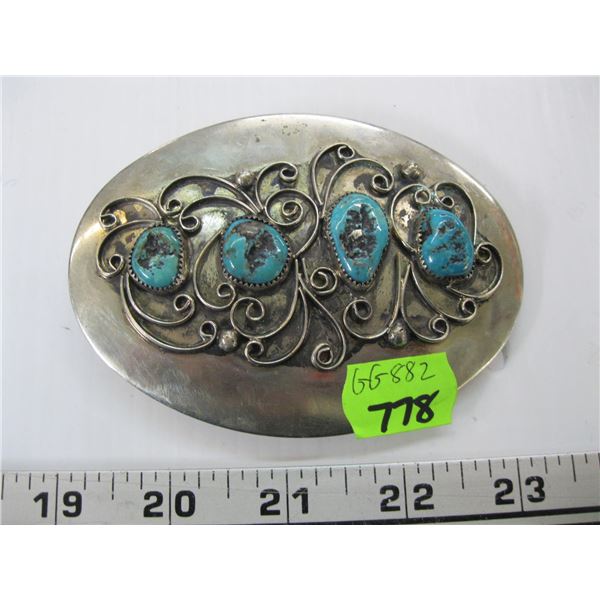 SIGNED SILVER & TURQOISE BELT BUCKLE