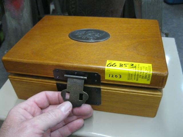 WOODEN WRITING BOX W/ALARM CLOCK, TIMER, LETTER OPENER - Dodds Auction