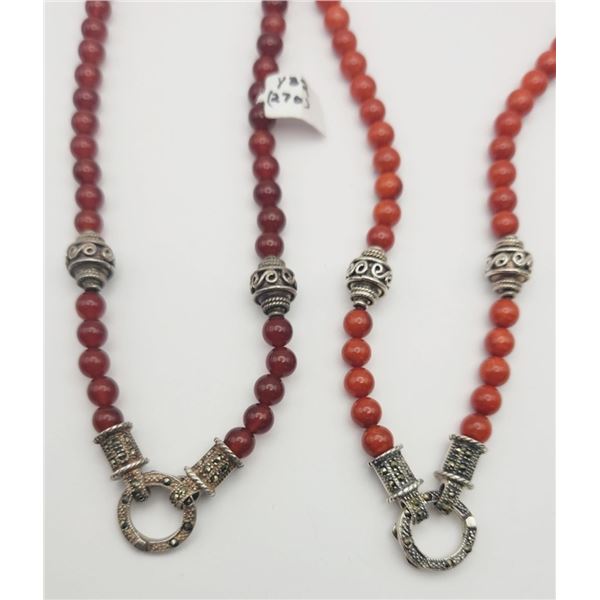 2-16 INCH RED BEADED NECKLACES WITH 925