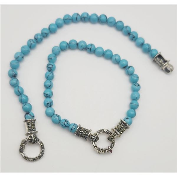 2-7.5 INCH HOWLITE AND STERLING BRACELETS