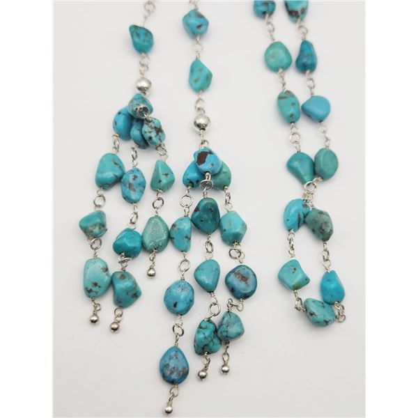 35 INCH STERLING TURQUOISE BEADED NECKLACE