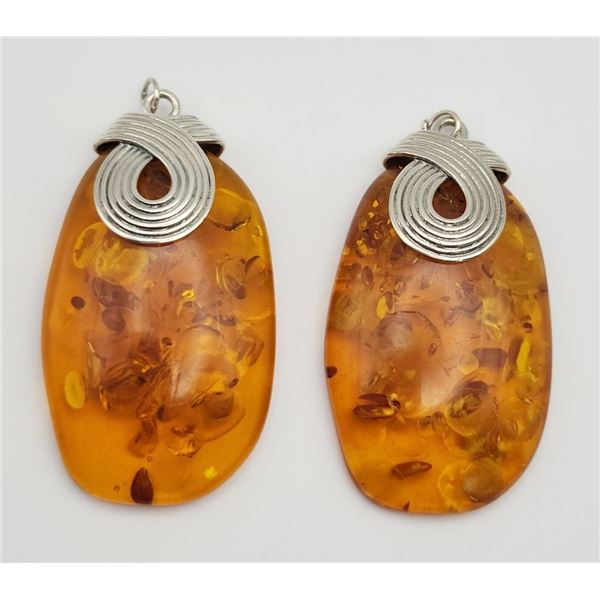 2-BALTIC AMBER PENDANTS WITH STERLING ACCENTS