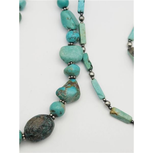 2-GREEN TURQUOISE BEADED NECKALCES WITH 925