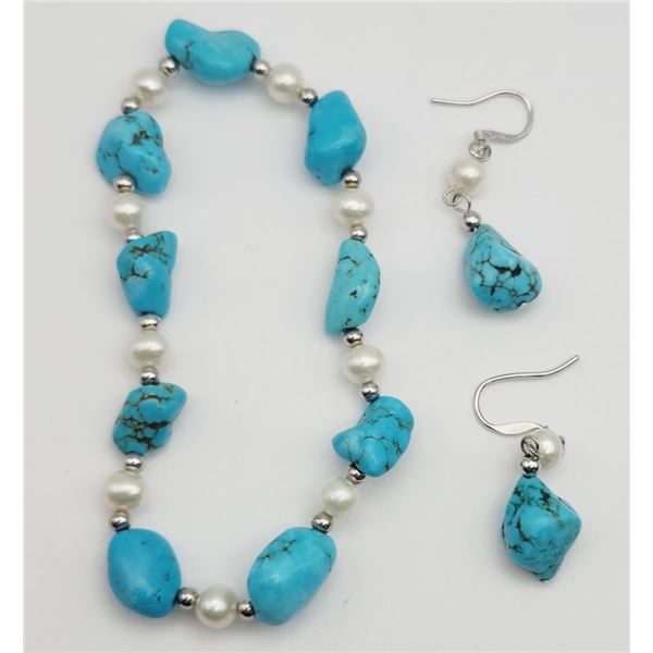 SET! TURQUOISE & 925 STRETCHY BRACELET WITH