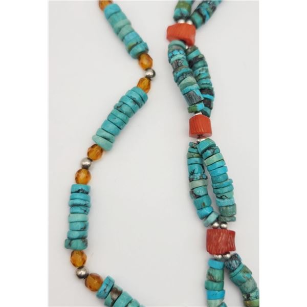 2-TURQUOISE & 925 BEAD BRACELETS (1)WITH ORANGE