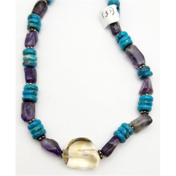 13.5 INCH TURQUOISE AND AMETHYST BEADED
